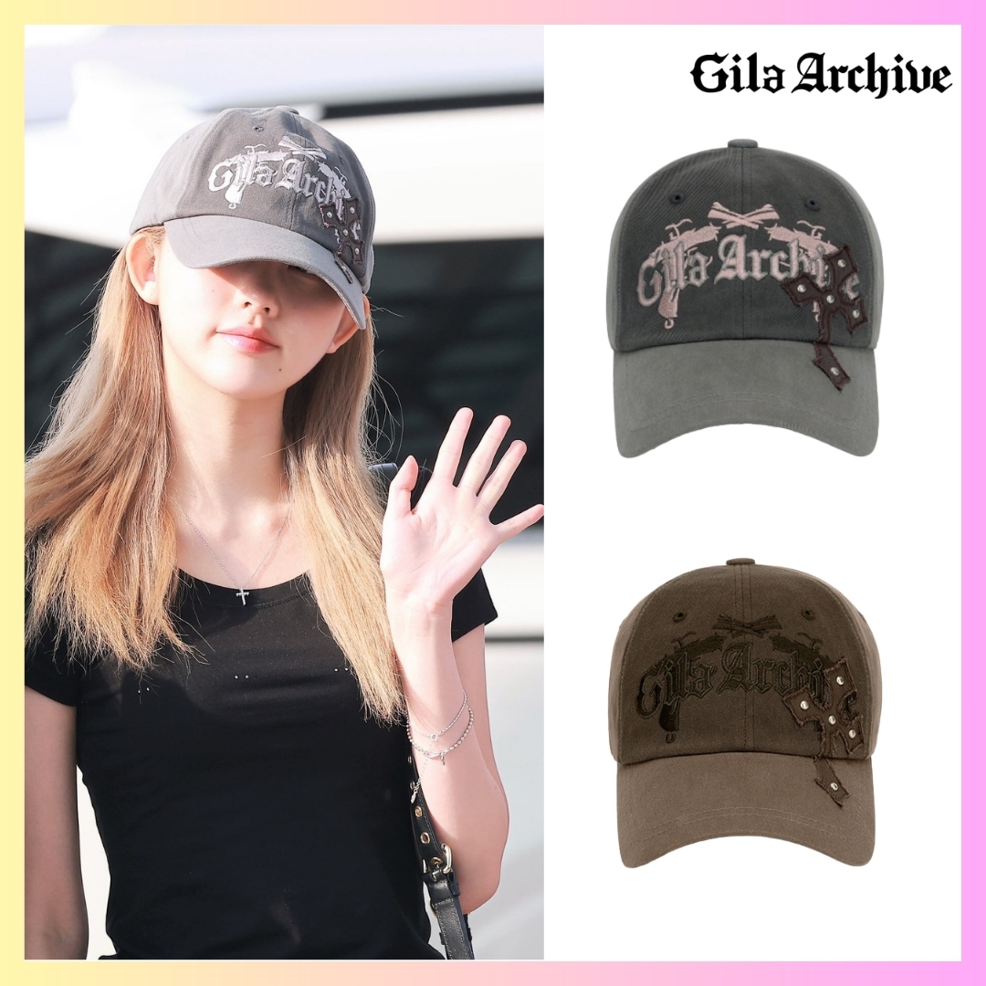 [IVE ガウル 着用]CROSS PATCHED PISTOL BALLCAP - 2 COLORS + FREE OMAKE 韓国ファッション レディースレディース ボールキャップ