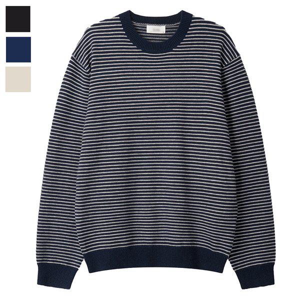メンズ ロックス ラウンド ストライプ 長袖 ニット SG-KN-Q081-ネイビー