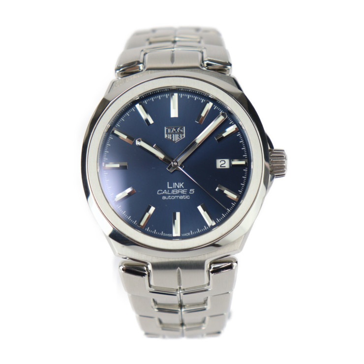 美品 TAG HEUER タグホイヤー 腕時計 WBC2112.BA0603 リンク キャリバー5 ステンレススチール シルバー ブルー文字盤 自動巻き デイト 本物保証 中古 116,800円