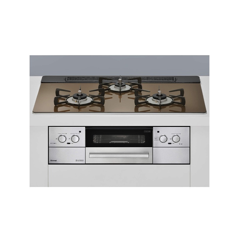 ビルトインコンロ リッセ 3口コンロ ガラストップ ベイクドキャメル 水無し両面焼き 幅75cm 都市ガス RHX71W32L23RAW-13A