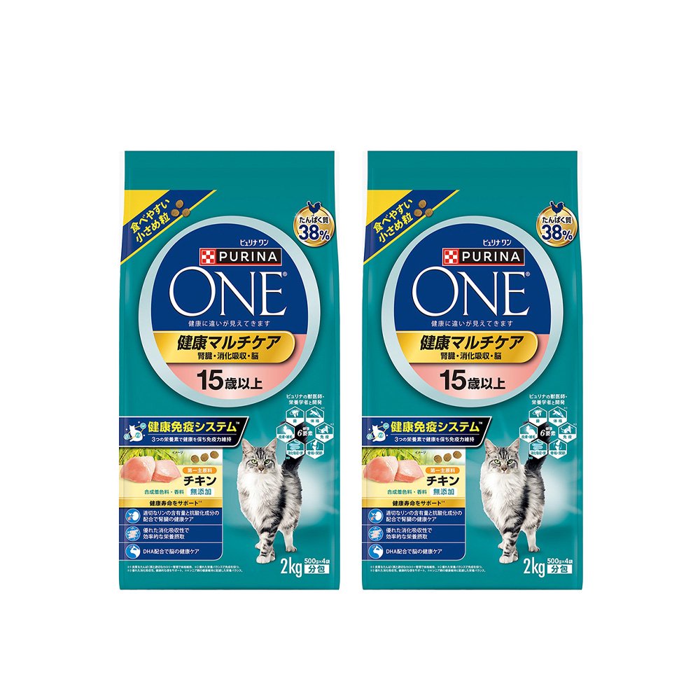 キャットフード　ピュリナワン　猫　キャット　健康マルチケア　１５歳以上　チキン　２ｋｇ（５００ｇX４袋）X２　ＣＲＣ35―15―68―20―00