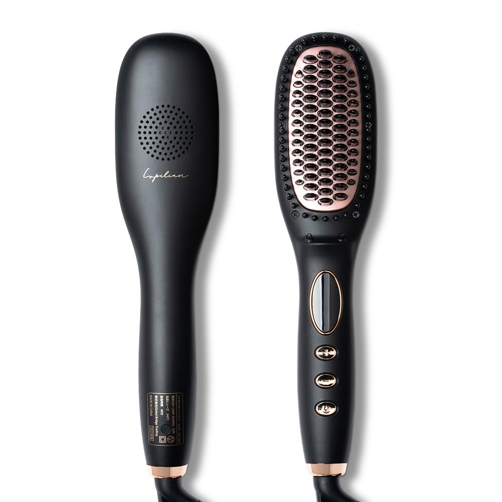 Lupilina（ルピリーナ）ヒートブラシ プラズマイオン ヘアアイロン ブラシ 朝3分とかすだけでストレート ツヤ感UP 摩擦ダメージ抑制 (ブラック, 通常)