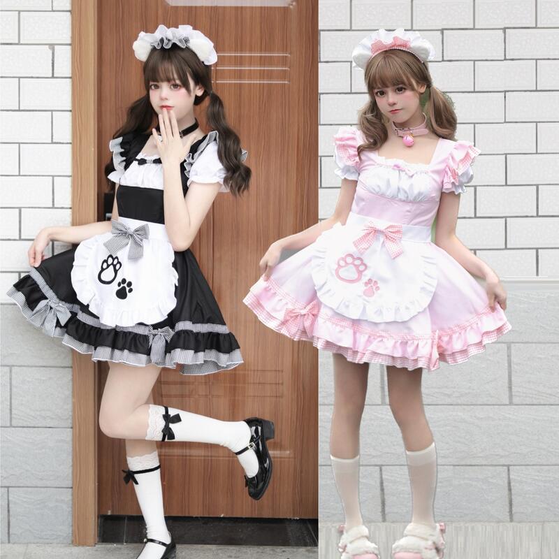 大きいサイズ メイド コスプレ コスチューム 衣装 エプロン メイド服 メイドカフェ アキバ ゴスロリ ロリータ アイドル 萌え ステージ 制服 ハロウィン インスタ 撮影鈴チョーカー付き猫の手プリ