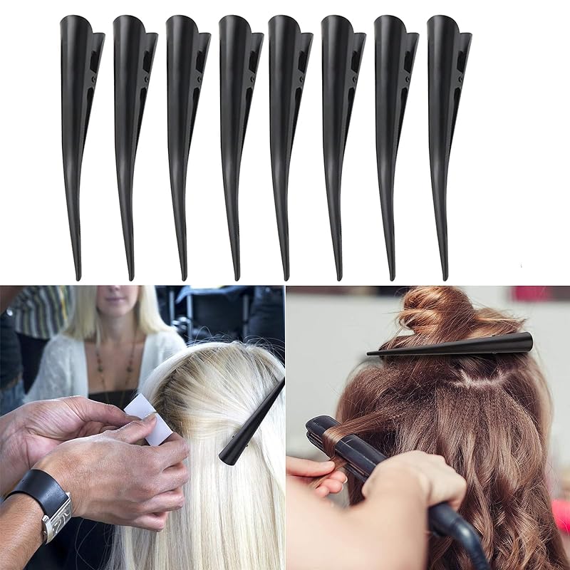 Frcolor ヘアクリップ くちばしクリップ ダッカール 跡がつかない 前髪 髪留め 大 クリップ 黒 美容師 サロン 家庭 業務用 8本セット