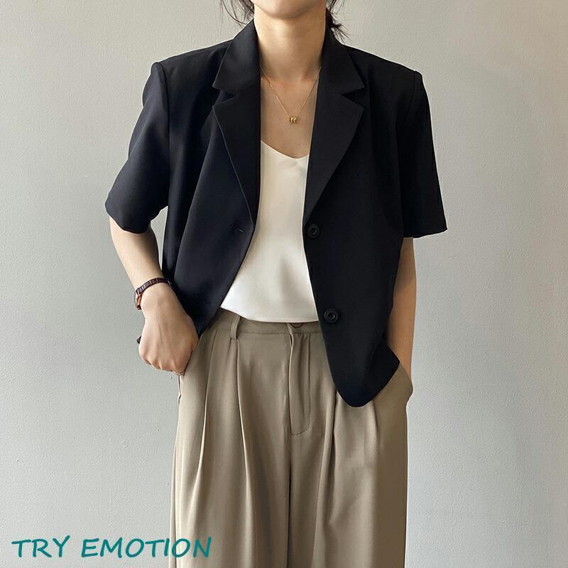 テーラードジャケット 半袖 レディース 夏 ジャケット テーラード サマージャケット スーツジャケット ショート丈 クロップド アウター 薄手 羽織 普段着