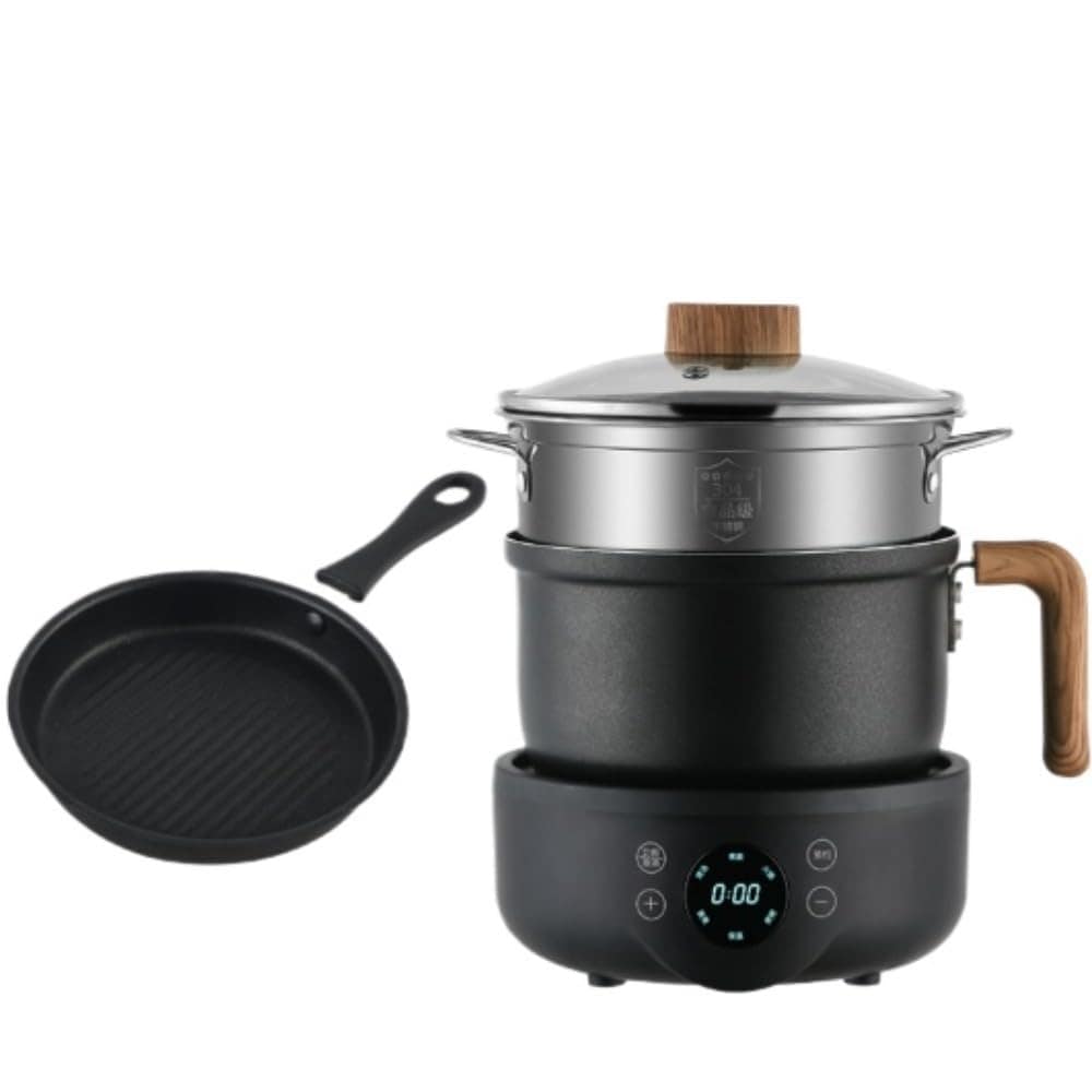 Emidor 電気調理鍋 分割式 家庭用 小型 多機能 蒸し 揚げ物 麺調理対応 1～2人用 こびりつかない深鍋 携帯便利 インテリジェント調理ポット (スマート鍋+焼き皿です+蒸し器です)