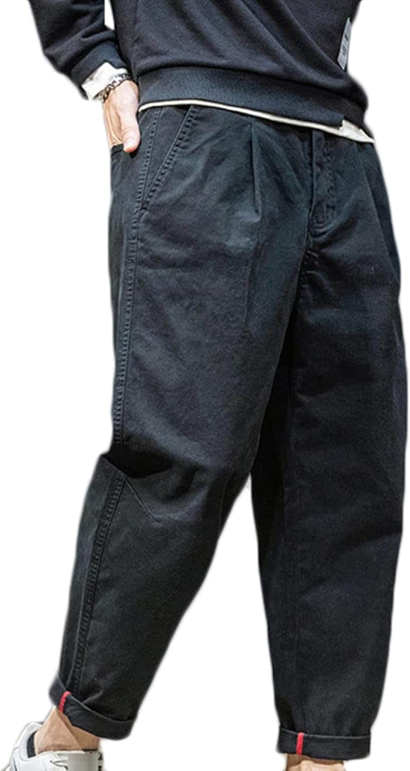 メンズ ロングパンツ 大きいサイズ デーパートパンツ ワイド S~4XL 快適 コットン 無地 シンプル オシャレ 秋冬用 長ズボン 9分丈 男性 前開きジッパー カジュ