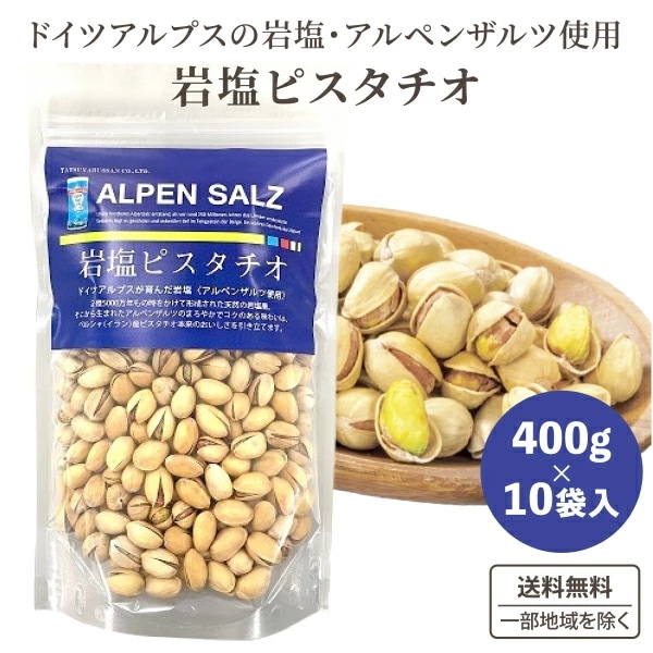 龍屋物産 岩塩 ペルシャ産 殻付きピスタチオ アルペンザルツ おつまみ 塩付き 400g 10袋 食品