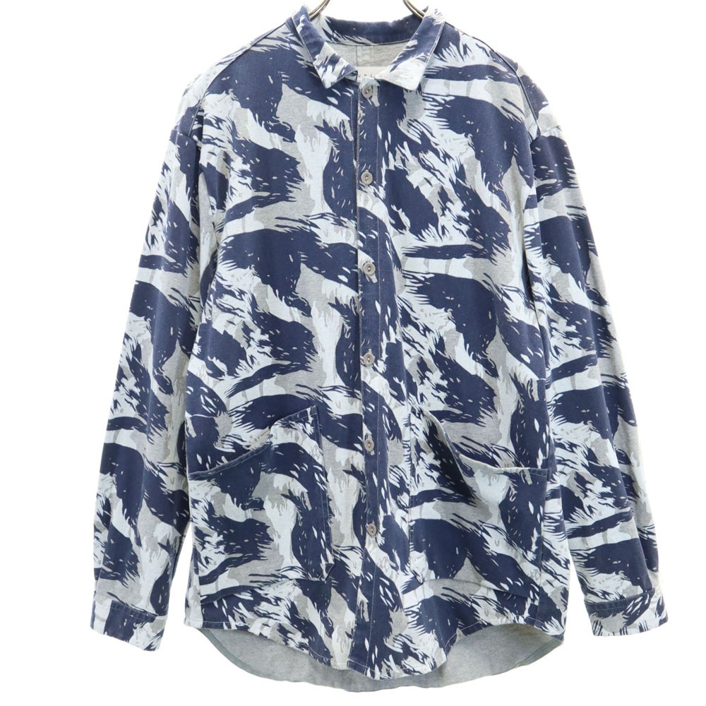 日本製 総柄 長袖 ジャージー生地 シャツ 2 ネイビー系 カーディガン メンズ
