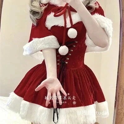 【新シリーズ】【激安販売！】コスプレドレス サンタ ワンピースクリスマスムードの赤いワンピーススーツ冬の装い新作ウエストセクシ 4,884円