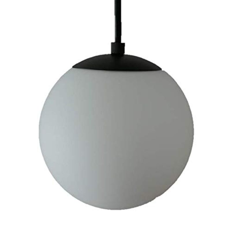 ボールペンダントライトホワイトガラス 8インチ20センチ コード調整機能付属 LED電球付き W-7101 (ブラック)