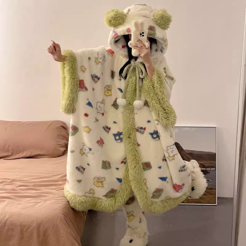 [限時優惠/最新デザイン]3743人コレクションクレヨンしんちゃんサンゴのベルベットのパジャマの女性マント秋の冬ののベルベットのパジャマの冬の家の服