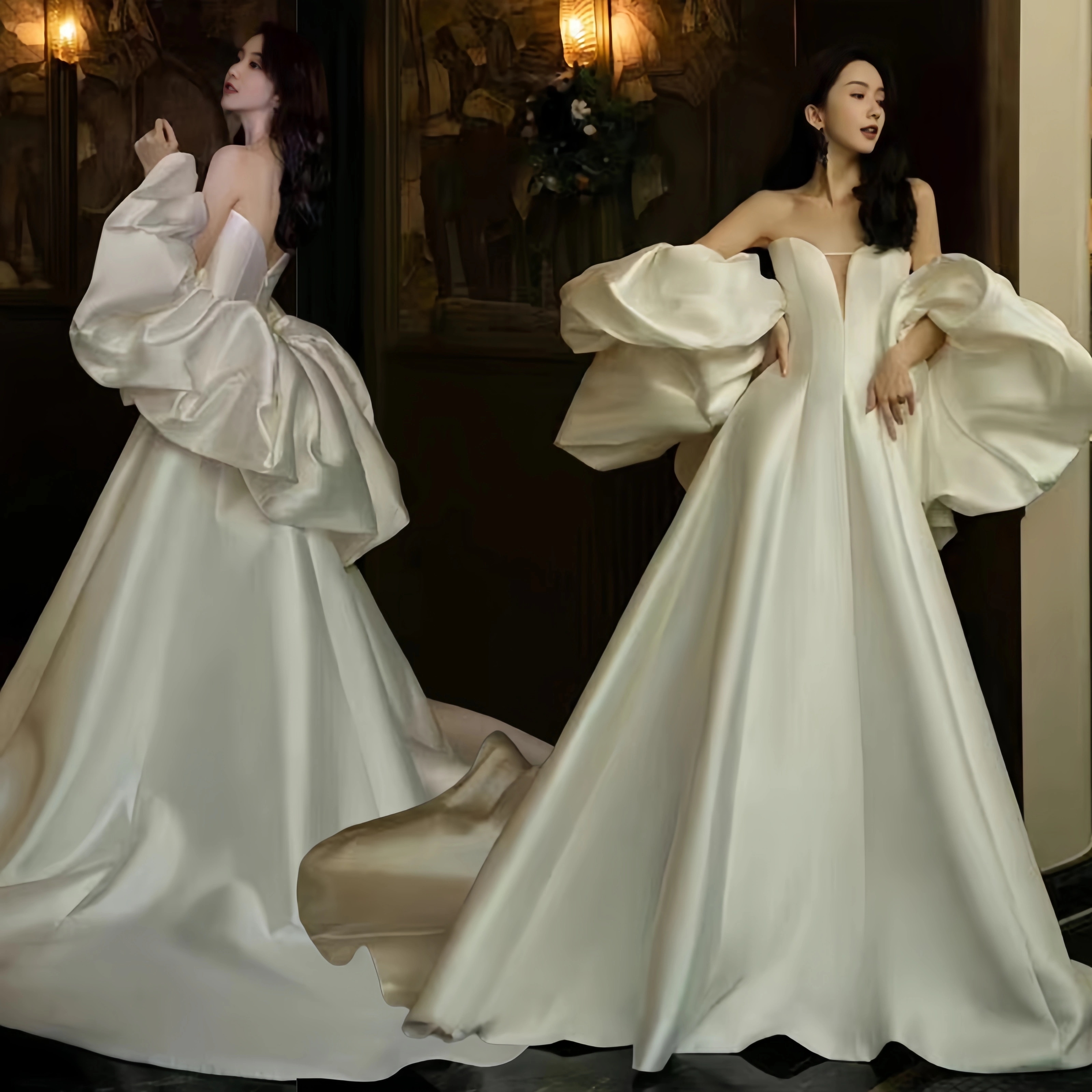 ウェディングドレス Aラインドレス 白 花嫁 結婚式 ドレス挙式 二次会 ブライダル レディース ロングドレス 袖あり プリンセスライン 撮影 編み上げ式 13,869円