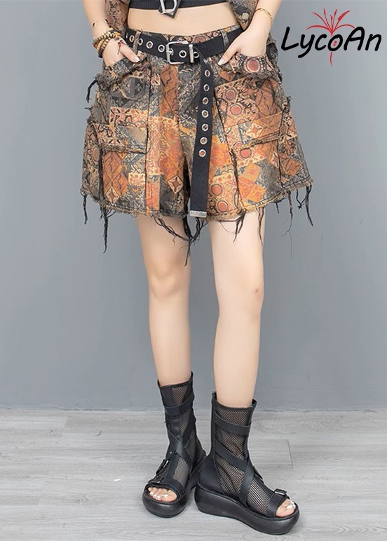 【LycoAn】レトロデザインダメージショートパンツ /レトロ柄/キュロット/デニム