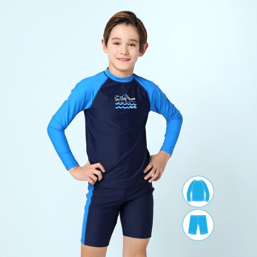(ベーシックエル) ベーシックエルボーイズ&キッズナグランブルーカラーラッシュガードセット BEB-S704N