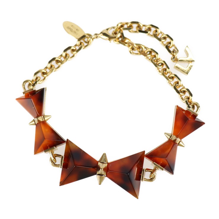 美品 LOUIS VUITTON ルイ ヴィトン ブレスレット M67049 スパイキーボウ メタル プラスチック ゴールド ブラウン リボンモチーフ スパイク チェーン ビトン 本物保証 中古