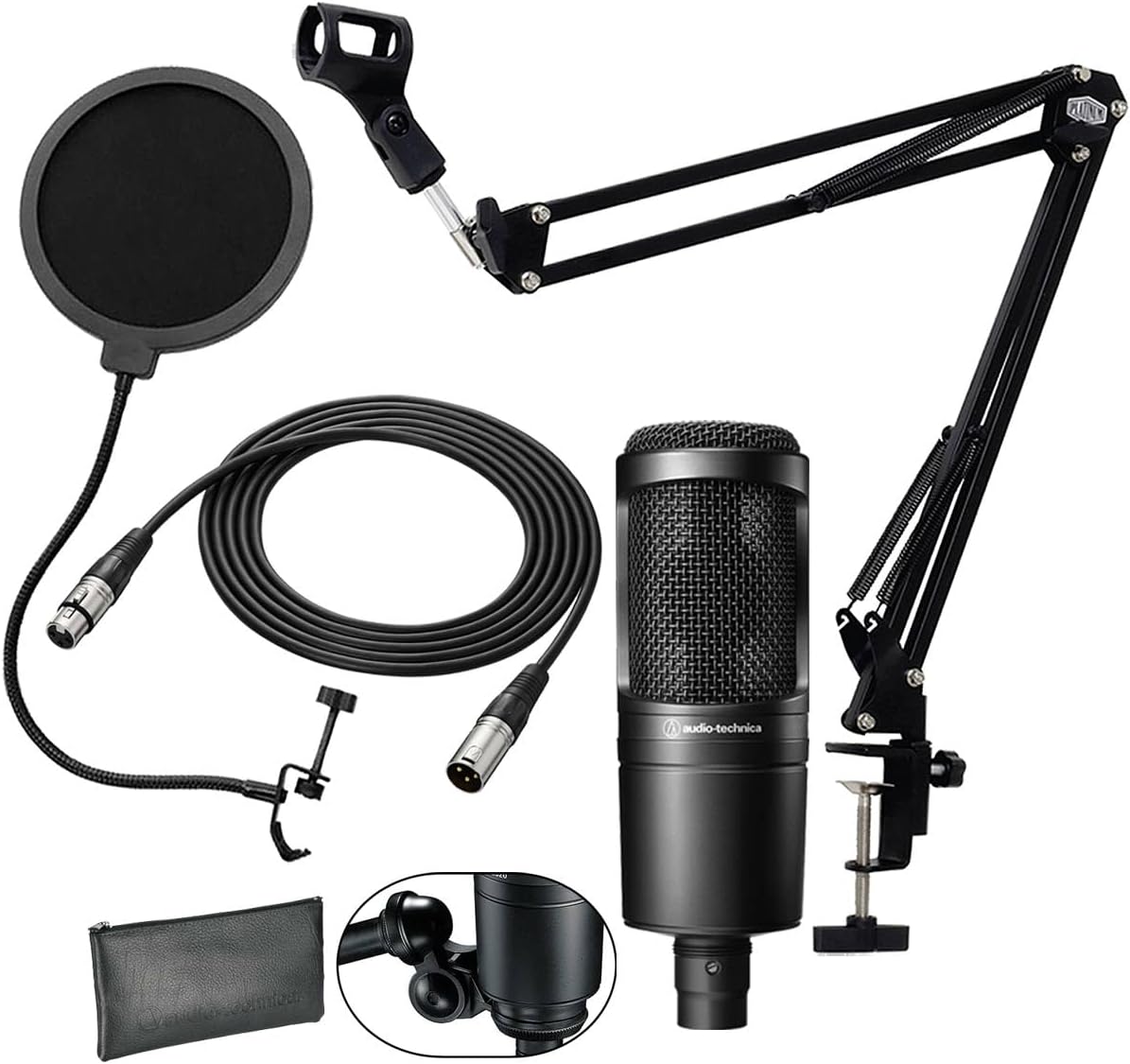 AT2020(新仕様) コンデンサーマイク 安心スターティングセット01-3m純正マイクケーブルポップブロッカーアームスタンド付