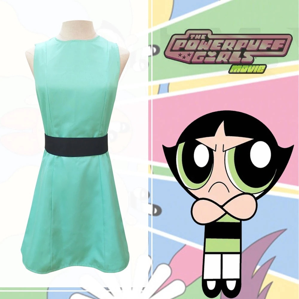 パワーパフガールズ コス コスチューム 実写 アニメ レディース コスプレ服 制服 ファー フルセット グリーン 可愛い期間限定30%