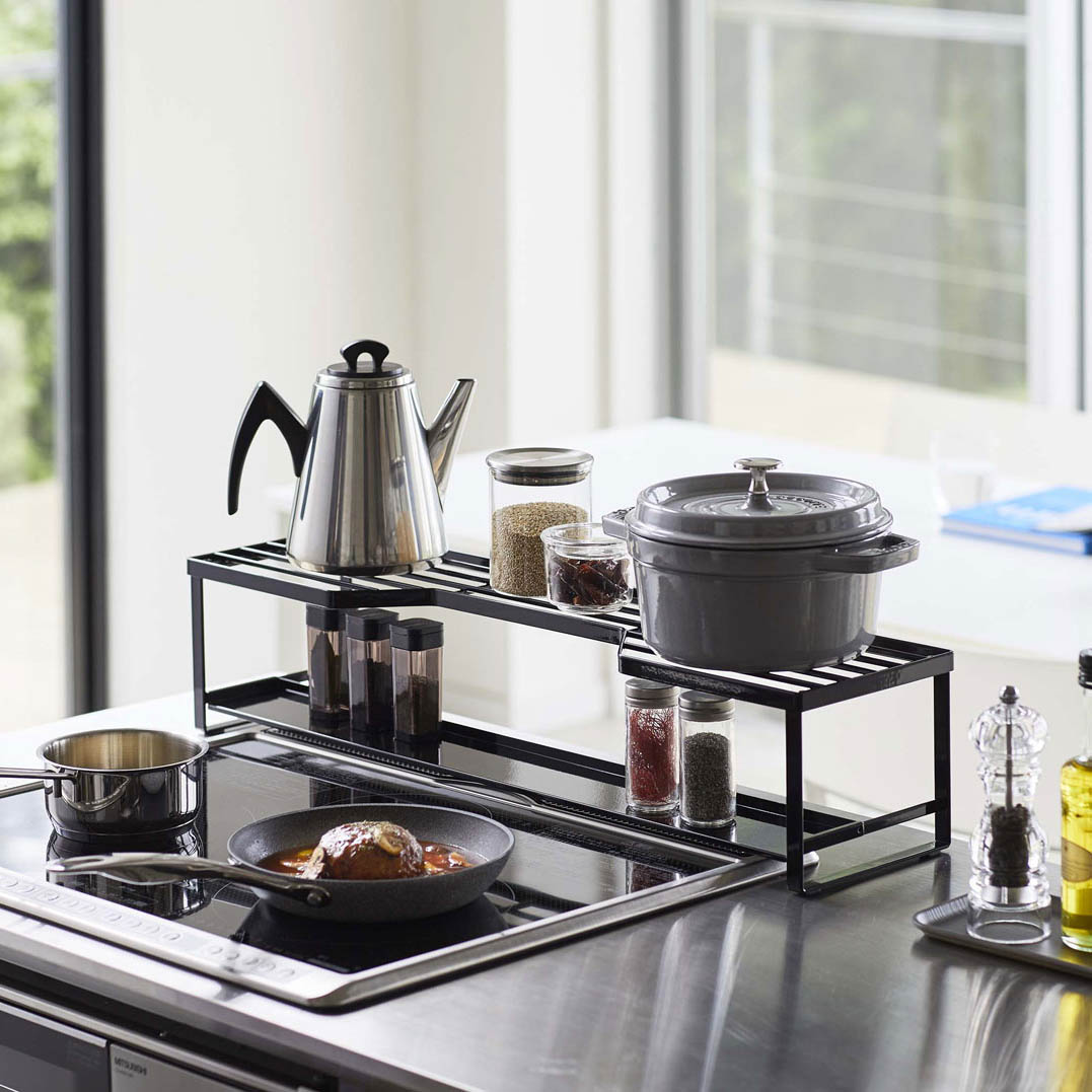 コンロ汚れ防止カバー 山崎実業 TOWER タワー コンロ奥ラック排気口カバー付き 60cmコンロ用 ブラック