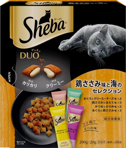 シーバ デュオ キャットフード 鶏ささみ味と海のセレクション 成猫用 200G×12個(ケース買い)