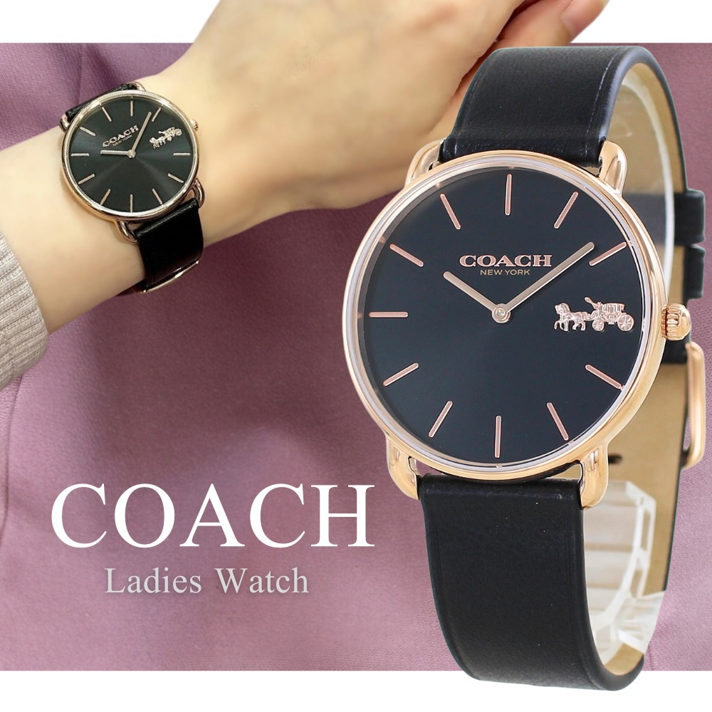 コーチ 腕時計 手表 レディース 革ベルト アイボリー ブラック おしゃれ シンプル スリム 薄型 ユニセックス 男性 女性 プレゼント 誕生日 結婚記念日 お祝い ギフト エリオット COACH 時