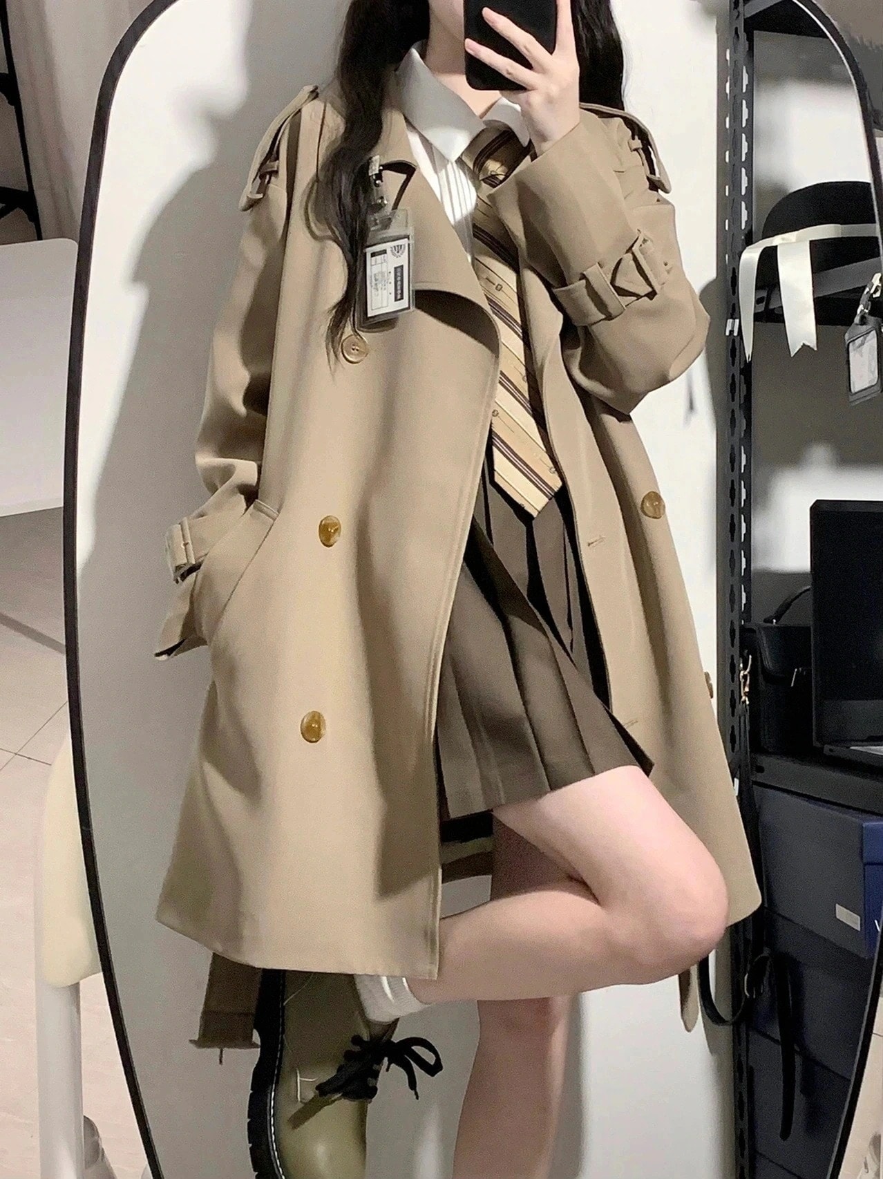 新作秋冬服 トレンチコート レディース カーキ色 制服 パーカーゆったりとしたダブルブレスト 小柄なパーカー バンド ジャケット 韓国 トレンチコート ロング 通勤 アウター