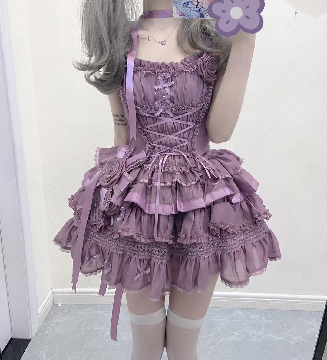 コスプレドレスロリータスカートワンピースパープルショートホルタートップスカートスーツバレエロリータロリータケーキスカート