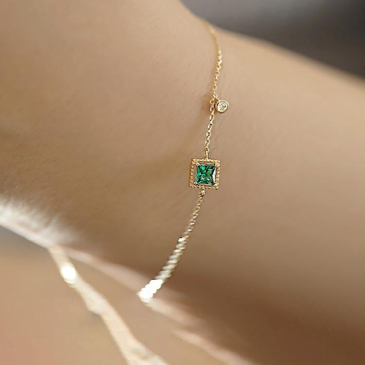 母の日ギフト ブレスレット レディース エメラルドカラー/極細 チェーン 重ね付け/上品 14kゴールド 彼女 妻 娘 女性 20代30代40代50代 人気 5,520円