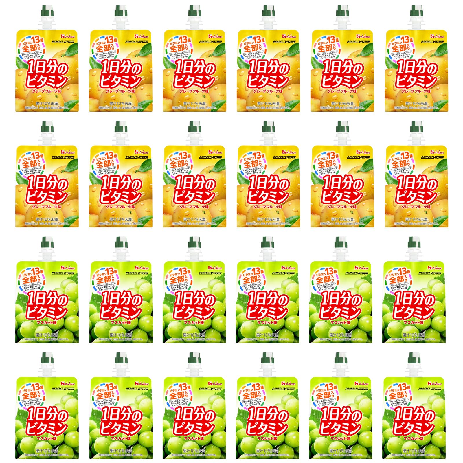 ハウスウェルネスフーズ ゼリー With セット （グレープフルーツ×12袋マスカット×12袋）各180g 計24袋【Amazon.co.jp限定】