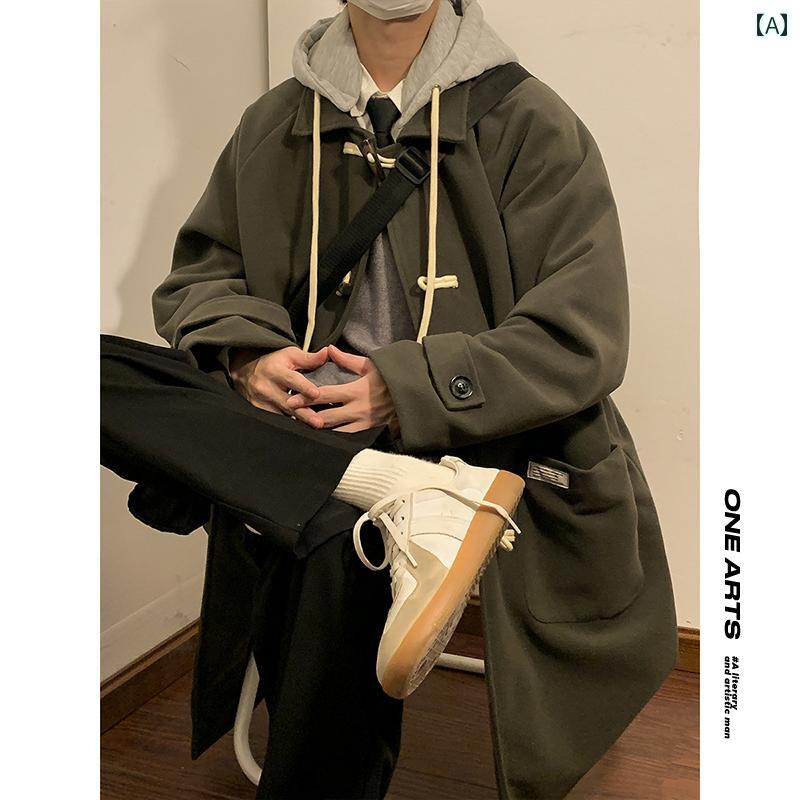 ダッフルコート メンズ アウター カジュアル おしゃれ 大きめサイズ 丈 ウール 秋冬 トグルボタン フード 取り外し可能 グレー ブラック