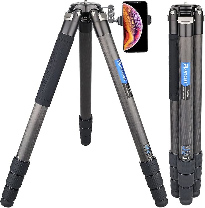 カーボン 三脚 コンパクトトラベル三脚 40mmパイプ径 全高1690mm 2024年最新デザイン 軽量設計 4段 ナットロック式 一脚可変式多場景適用 旅行用( ブラック, 90C)