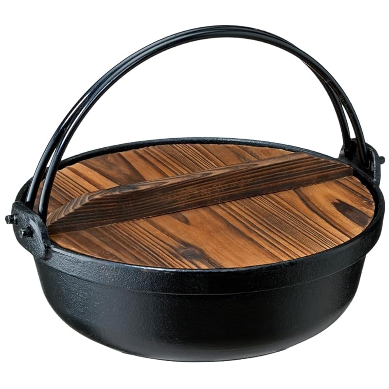 イシガキ いろり鍋 ブラック 26cm 縦28.5×横26.5×高さ10.5cm 鉄鋳物 ガス火 IH 対応 天然木蓋付き