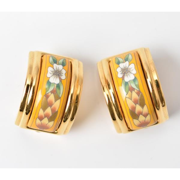 イヤリング エマイユ 七宝焼 フラワーモチーフ イエロー/ゴールド