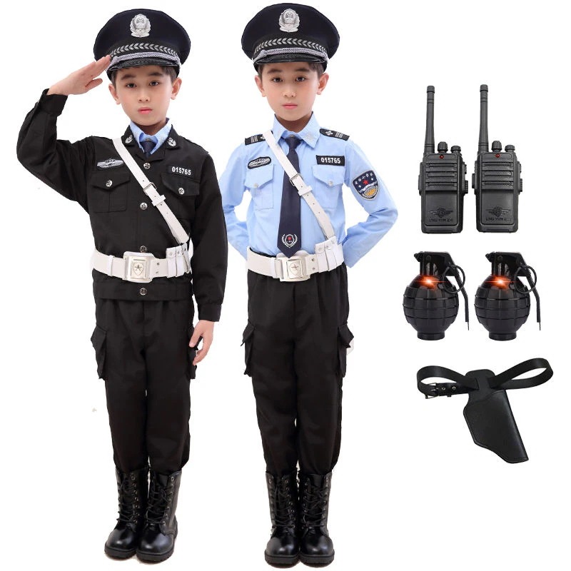パーティーイベント用品コスプレ変装仮装子供用小さな軍服警察交通警察スーツ男の子と女の子のおもちゃ小さな警察の制服6日間の保安官服子供