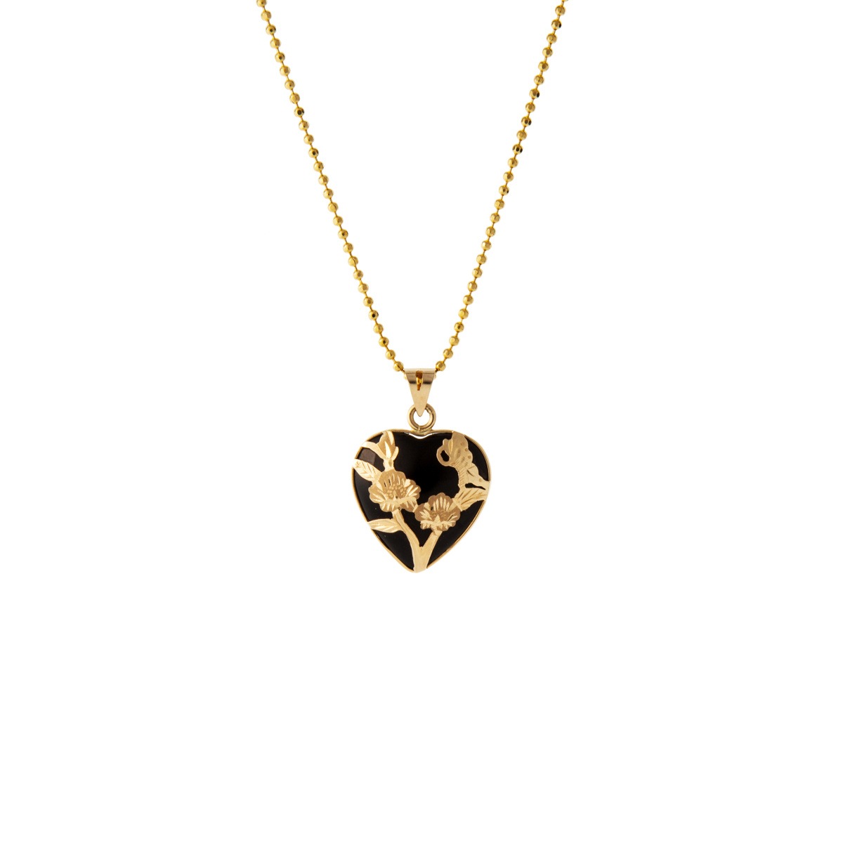 MB Jewelry Korean Traditional Sculpted Gold Rose of Sharon Onyx Heart Pendant 15,976円