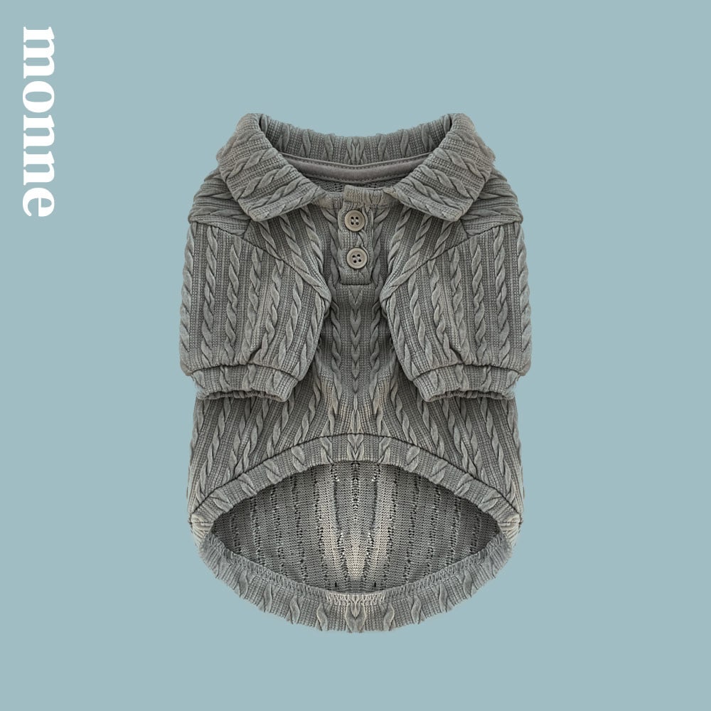 monne 犬ケーブルカラーT-シャツ (グレー) Dog Cable Collar T-shirt / 犬服 / 子犬服 / 犬PKシャツ / Pet shirt / Pet PK shirt