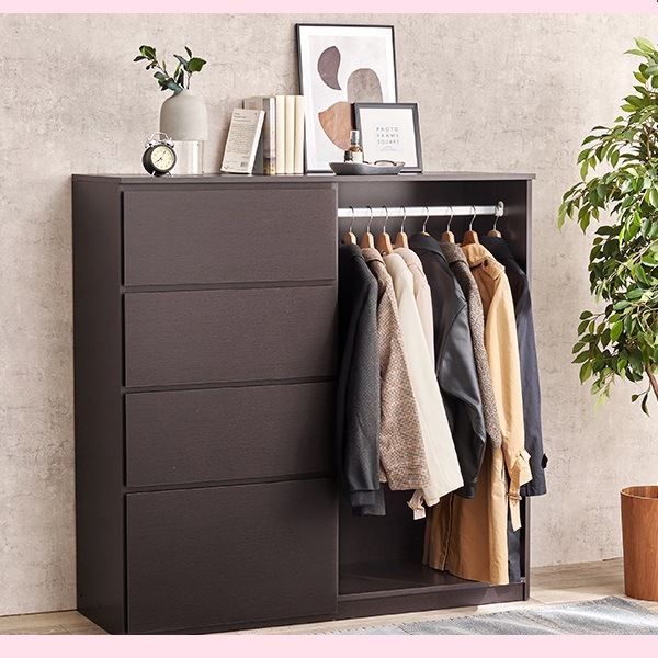 幅121 ハンガーラック付きチェスト 大容量 収納家具 クロ―ゼット キャビネット ハンガー ラック タンス タンス 収納付き 収納棚 衣類収納 衣類 洋服 子供 ランドセル 収納 おしゃれ 木製 白