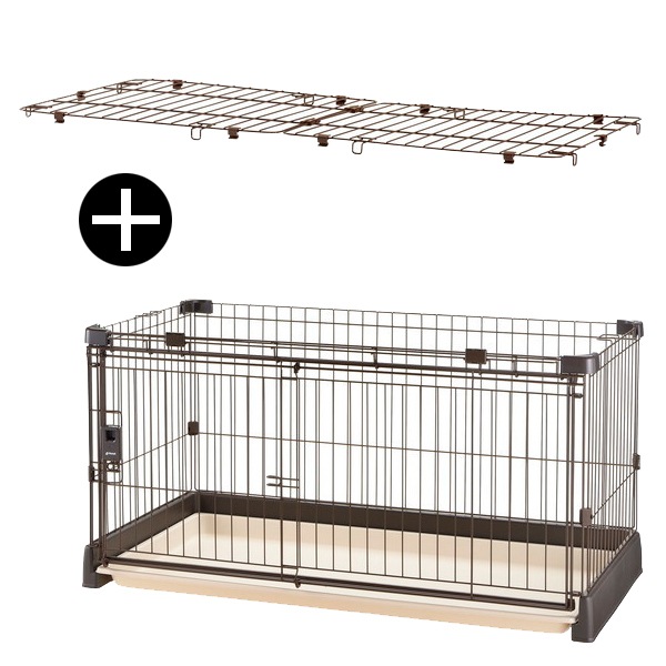 もっとお掃除簡単ペットサークル 120-60 ダークブラウン + 屋根面セット