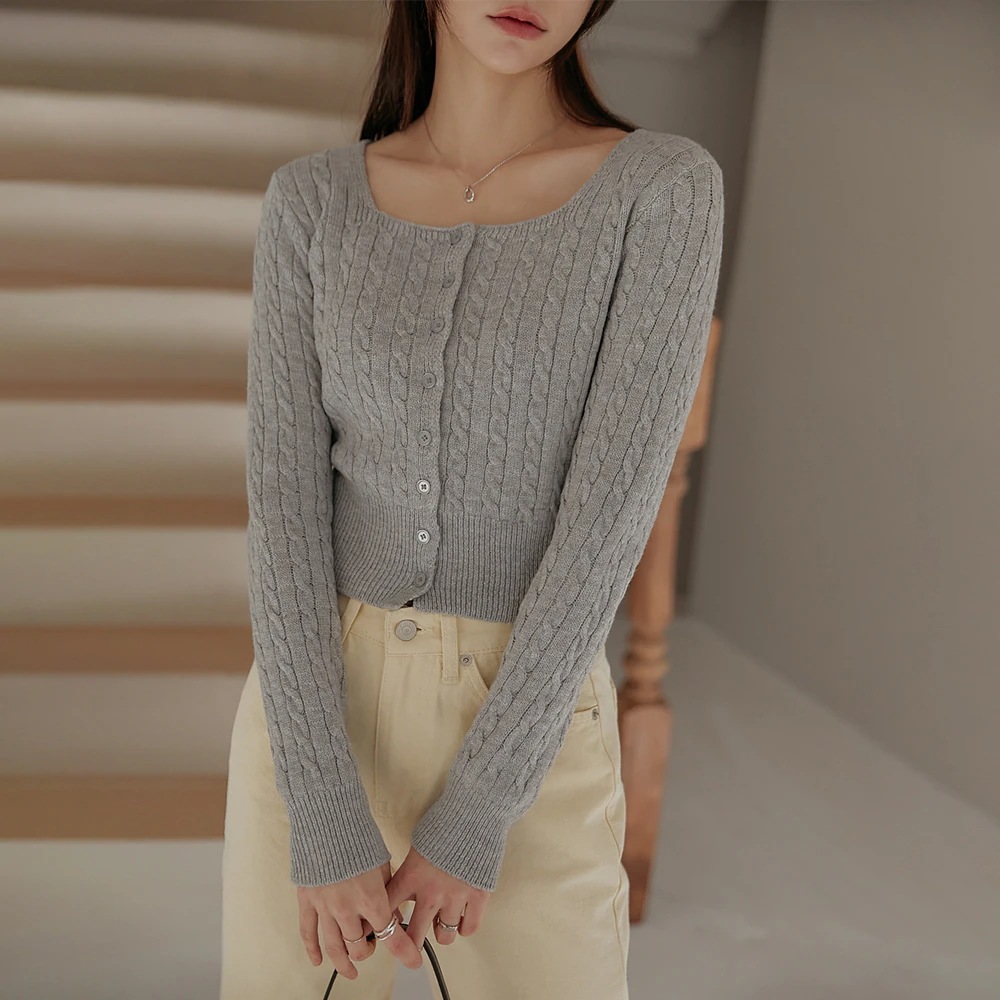 マイリンケーブルスクエアネックニットカーディガン