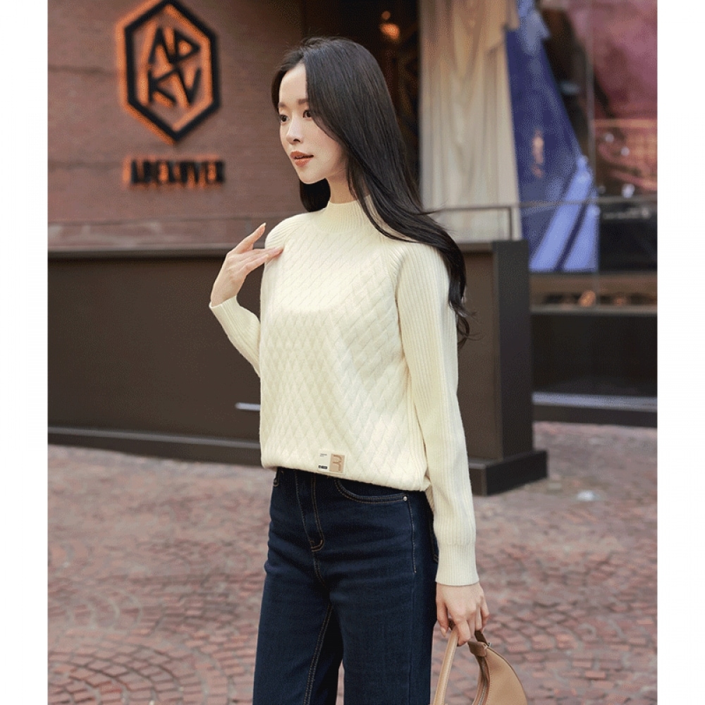 クリック＆ファニーメッシュビスコースパッチニット