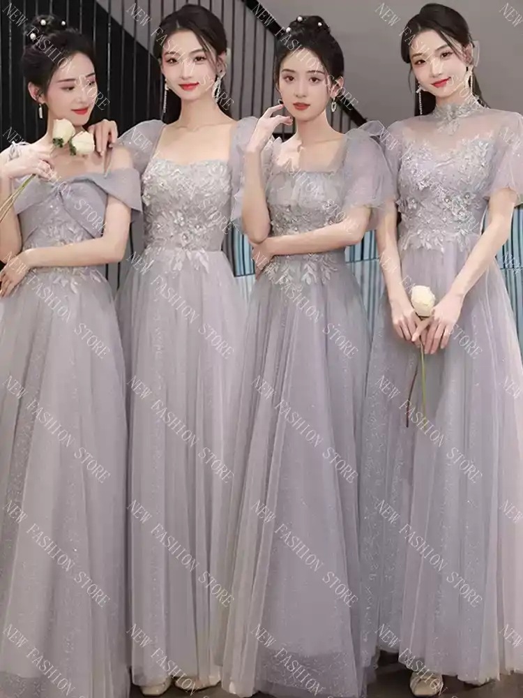 グレーの女性新型夏仙人気質高級感結婚式姉妹団ドレスドレス-66
