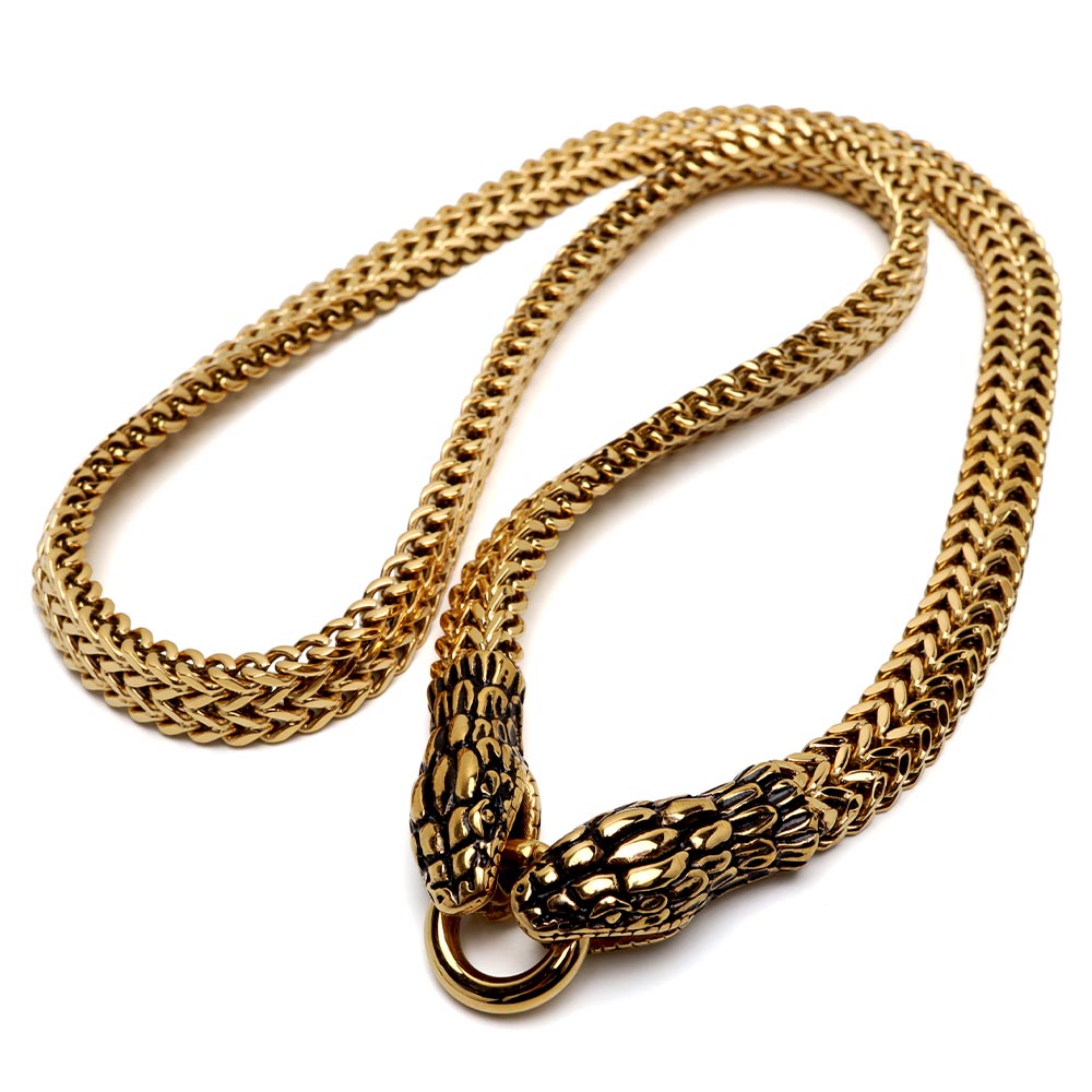 ステンレス リアルな蛇が迫力満点なスネークネックレス ゴールド [n1103-gold]