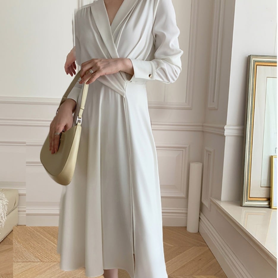 ワンピース デート かわいい 大人可愛い きれいめ シンプル カジュアル 大人 上品 おしゃれ カシュクール Vネック 長袖 ロング丈 無地 通勤 通学 オフィス 3XL 4XL 5XL ブラウン