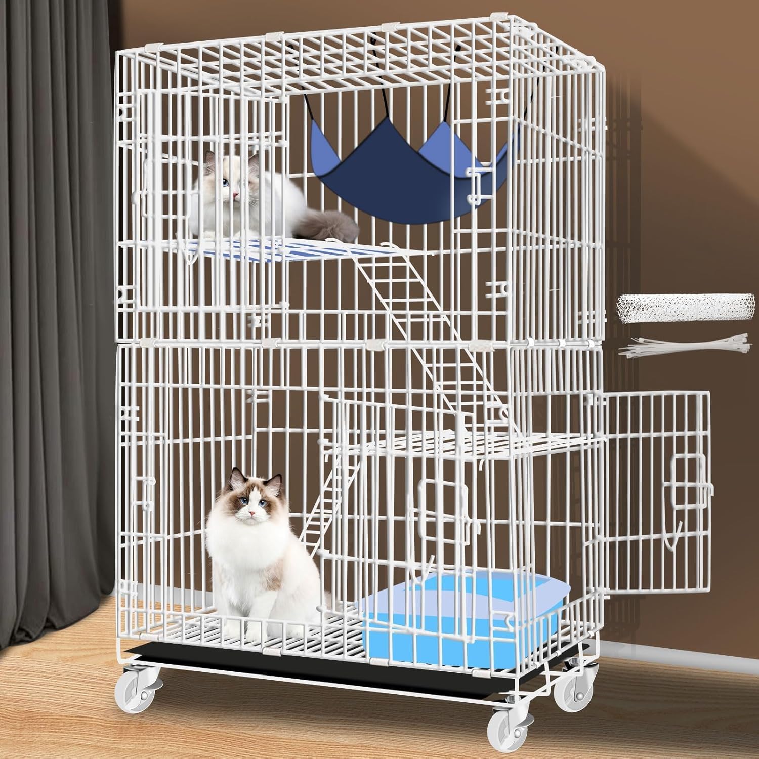 猫ケージ 猫用ケー ジ 猫ハウス 室内用 大型猫用 多頭飼い猫 移動便利 組立簡単 防錆と防食 室内飼い猫脱走防止扉キャット 取り外し可能なペット用品 おしゃれ （60*42*96cm/ホワイト ）（