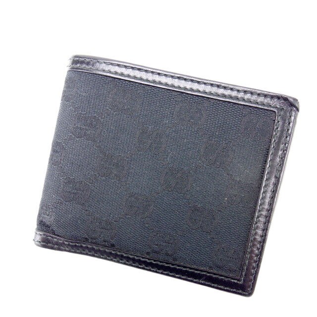 【美品】 二つ折り財布 T14000 中古 ＧＧキャンバス ブラック 長財布