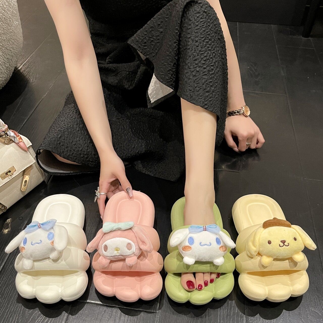 【2個買うと1個無料】厚底3.5cm ふわふわマシュマロスリッパ 滑り止め 足の回復を目的 4カラー マイメロスリッパ シナモロール ポムポムプリンスリッパ