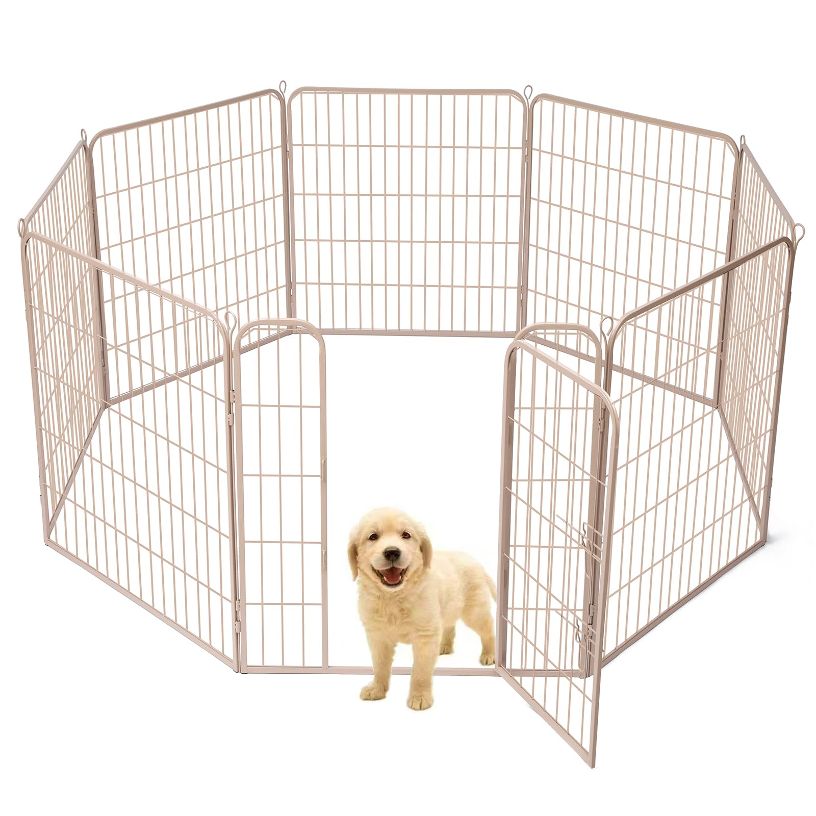 ペットサークル 犬 ペットフェンス サークルケージ ドア付き ダブルロック 小型犬用 中型犬用 折りたたみ式 簡単組み立て 工具不要 室内外兼用 高さ 100cm グレージュ