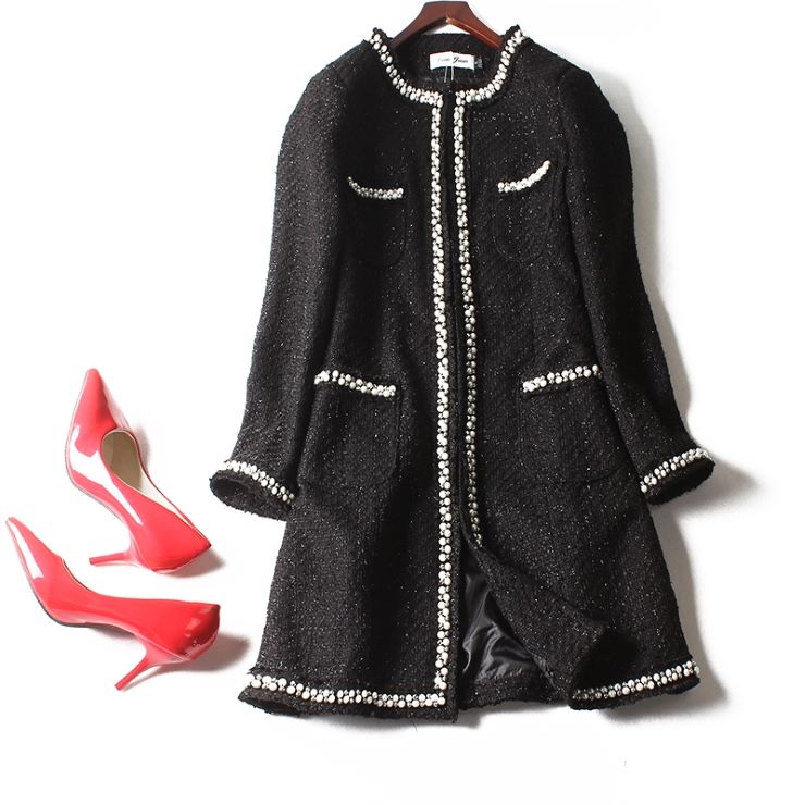 パール飾りパイピングツイードコート コート コート ロング ロング丈 レディース 春 夏 秋 冬