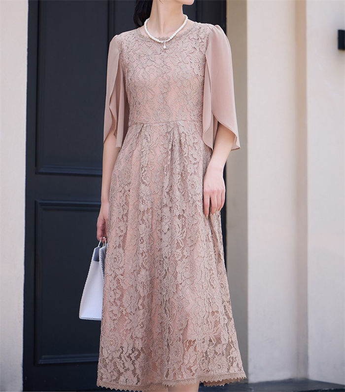 パーティードレス ロングワンピース 結婚式 ワンピース ミモレ丈 大きいサイズ フォーマル レース フレア ドレス マキシ きれいめ 楽チン ゆったり レディース パーティー 袖あり 春秋 大人 可愛