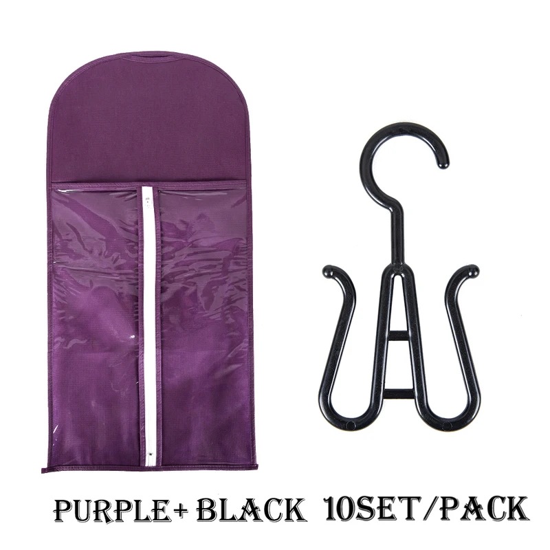かつら用収納袋 エクステンション用収納袋 ハンガー付き 5/10セット 10 set purple